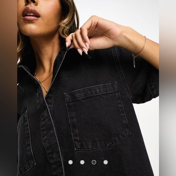 ASOS DESIGN | short sleeve denim shirt dress in washed black size 4 - Picture 3 of 11